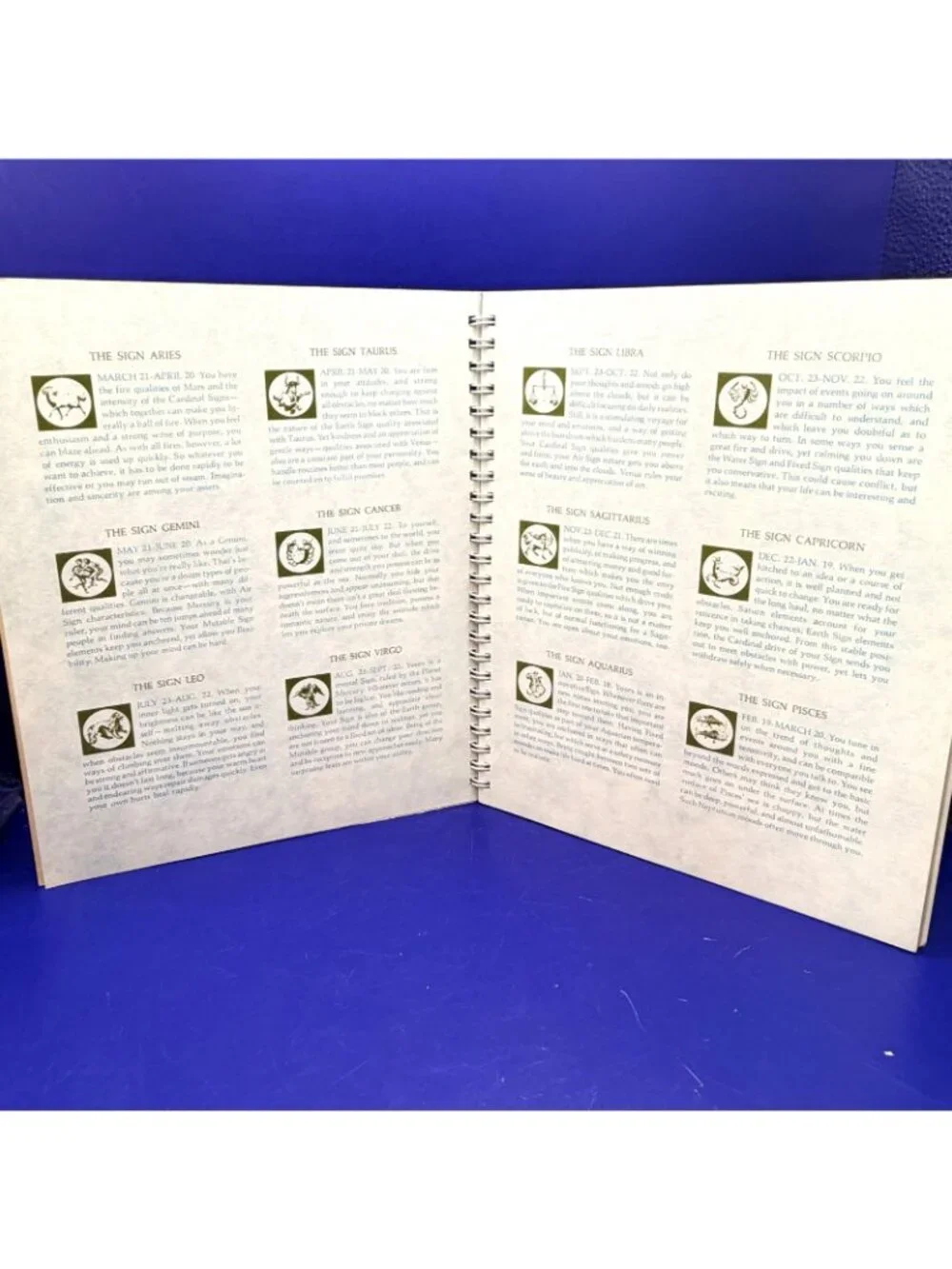 1972 Horoscopes Engagement Calendar Astrology Zodiac Spiral Planner VTG Ephemera